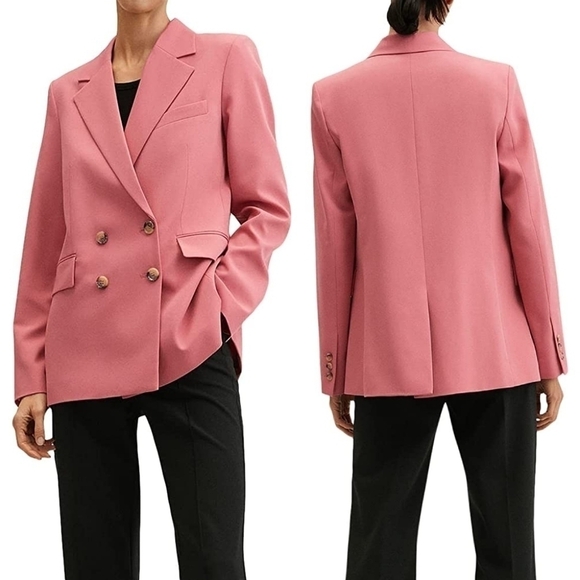Mango NWT Greta Pink Peach Double Breasted Blazer Career Professional Vibrant - Picture 1 of 10
